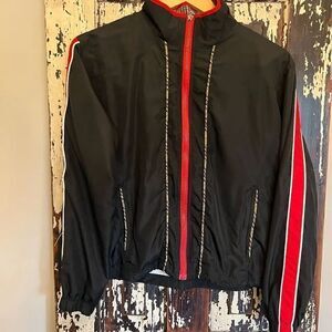 Women’s Vintage Oleg Cassini‎ Sport zip jacket w plaid piping. Size PL.